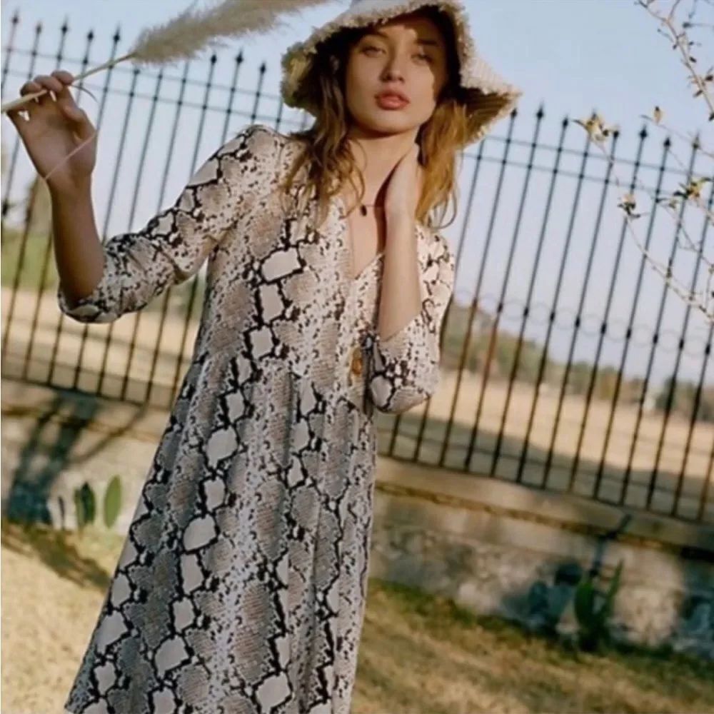 Anthropologie Snakeskin 3/4 sleeve dress